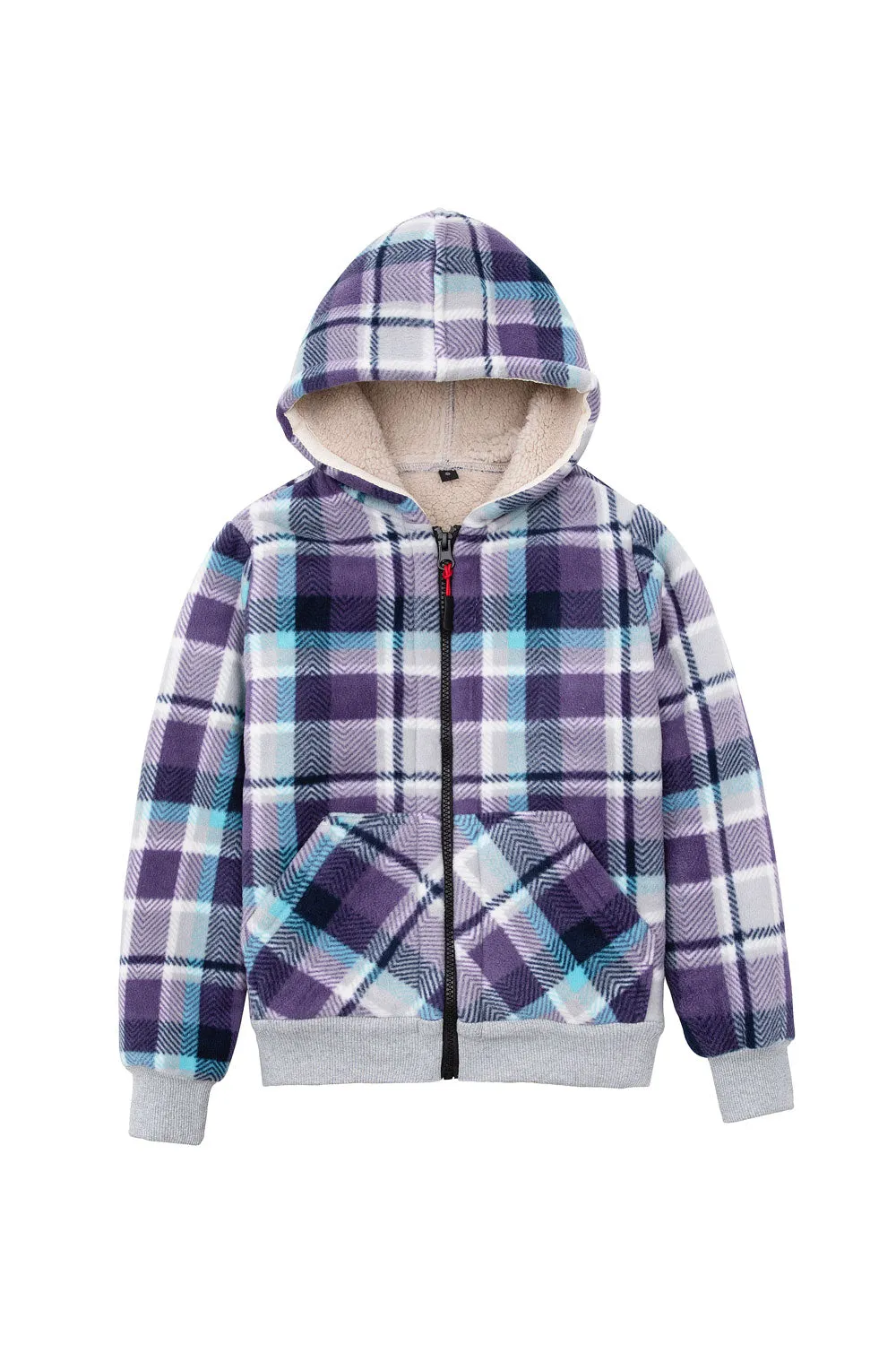 Kids Boys and Girls Sherpa Lined Full Zip Hooded Plaid Sweatshirt Jac