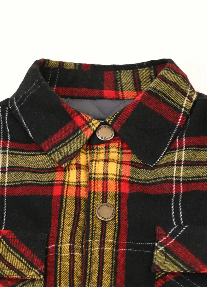 Kid's Quilted Lined Plaid Shirt Jacket, Snap Button Closure