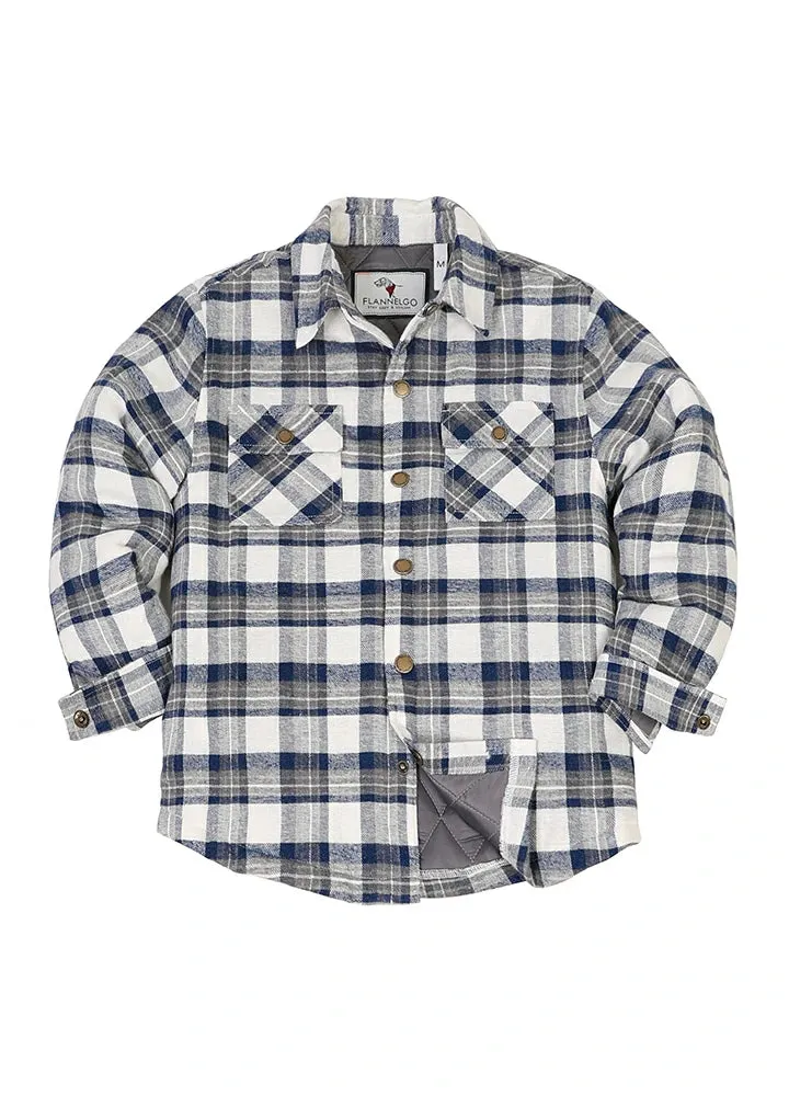 Kid's Quilted Lined Plaid Shirt Jacket, Snap Button Closure