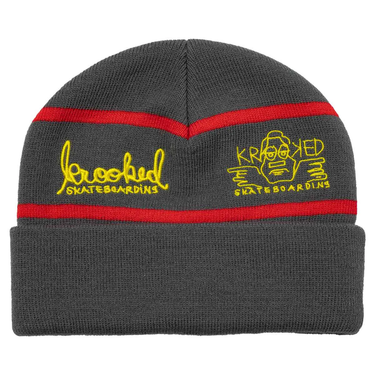 Krooked - Naskar Cuff Beanie Charcoal/Red/Yellow