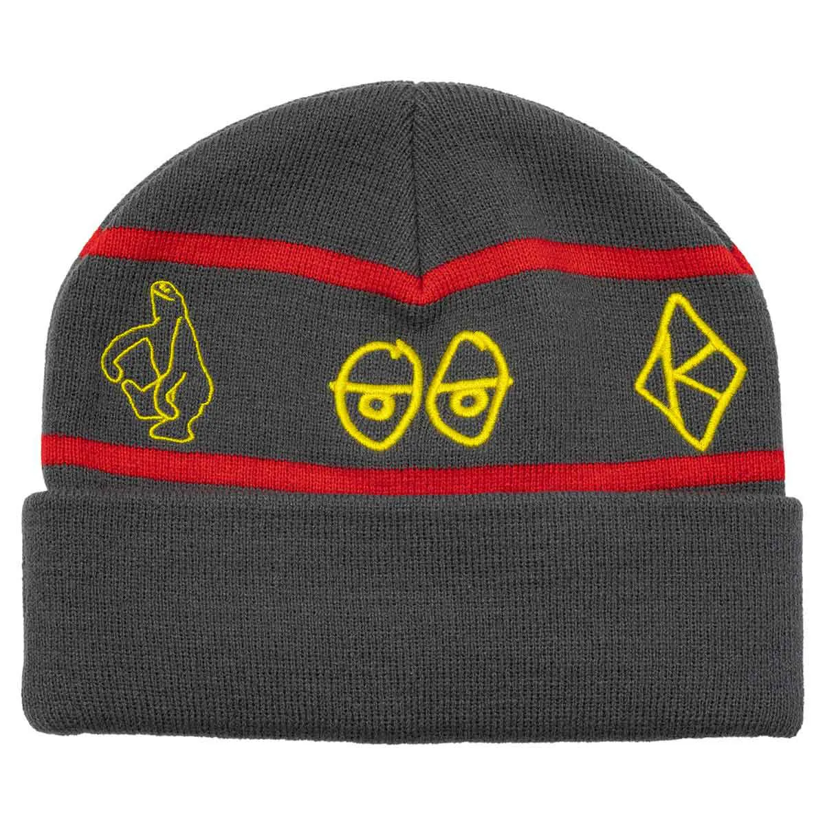 Krooked - Naskar Cuff Beanie Charcoal/Red/Yellow