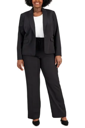 Le Suit Notched Collar Long Sleeve One Button Closure Jacket with Mid Waist Zipper, Hook and Bar Closure Pant (Plus Size)