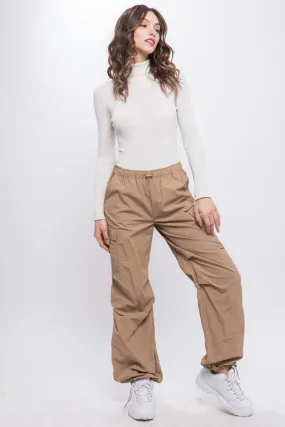 Loose Fit Khaki Parachute Cargo Pants