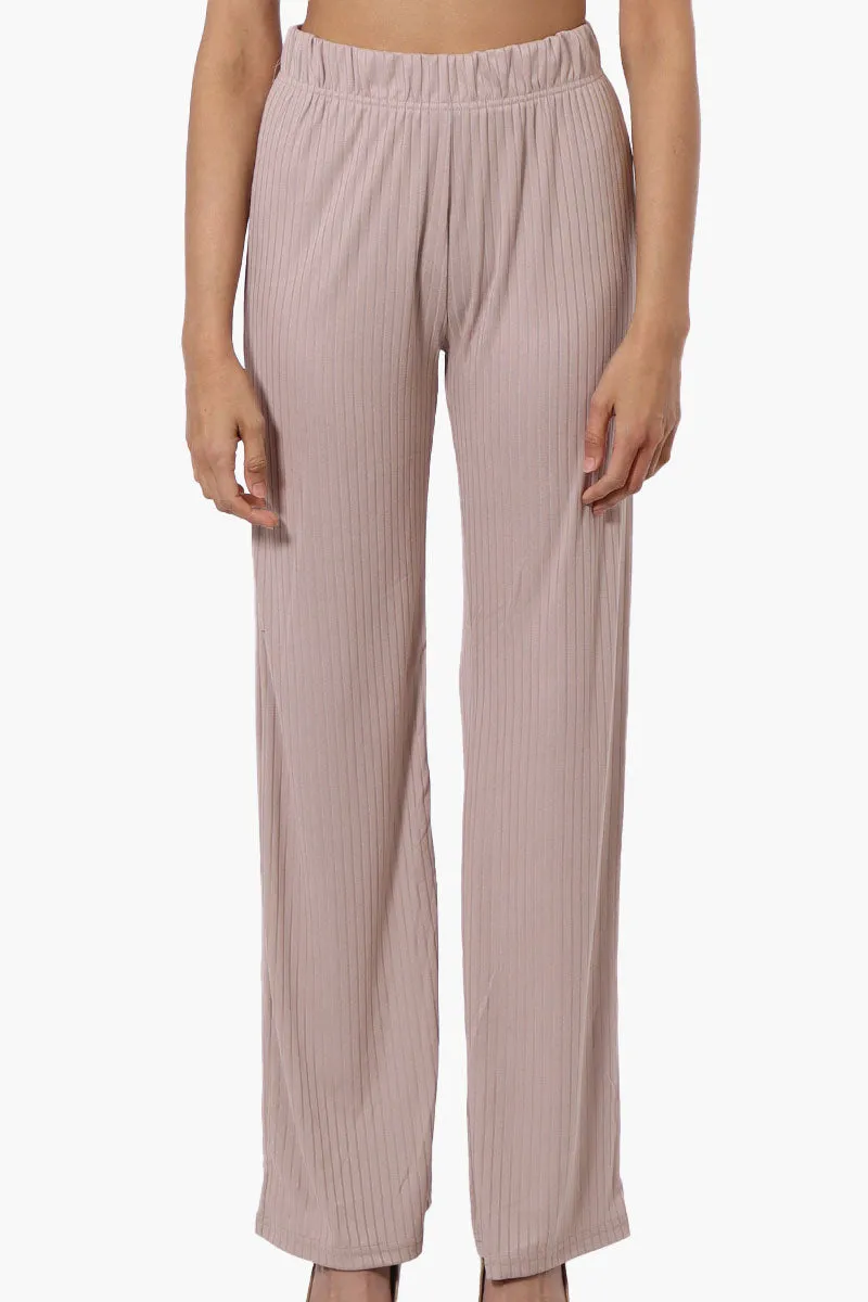 Majora Ribbed Wide Leg Pants - Beige