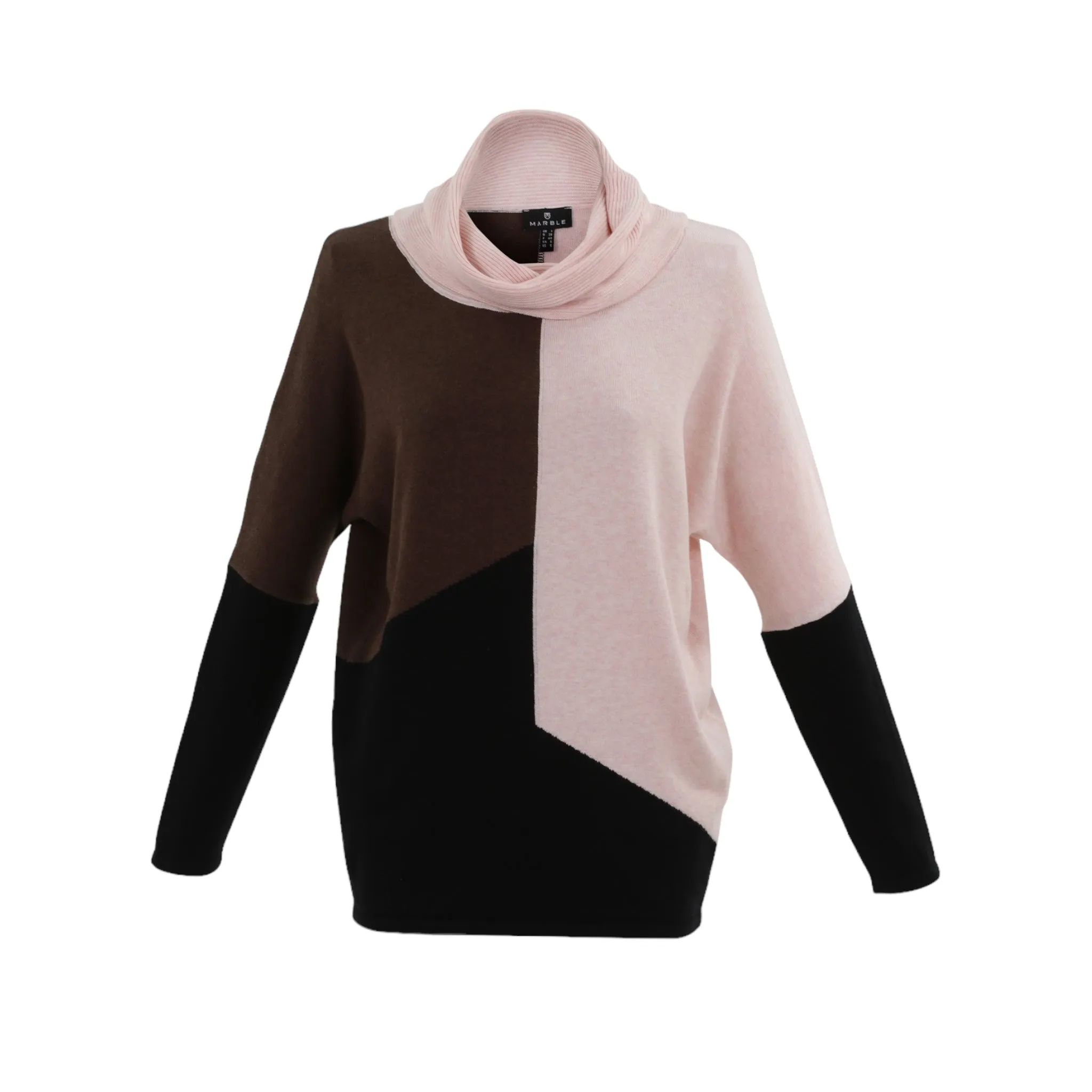 Marble Cowl Neck Colourblock Sweater Pale Pink