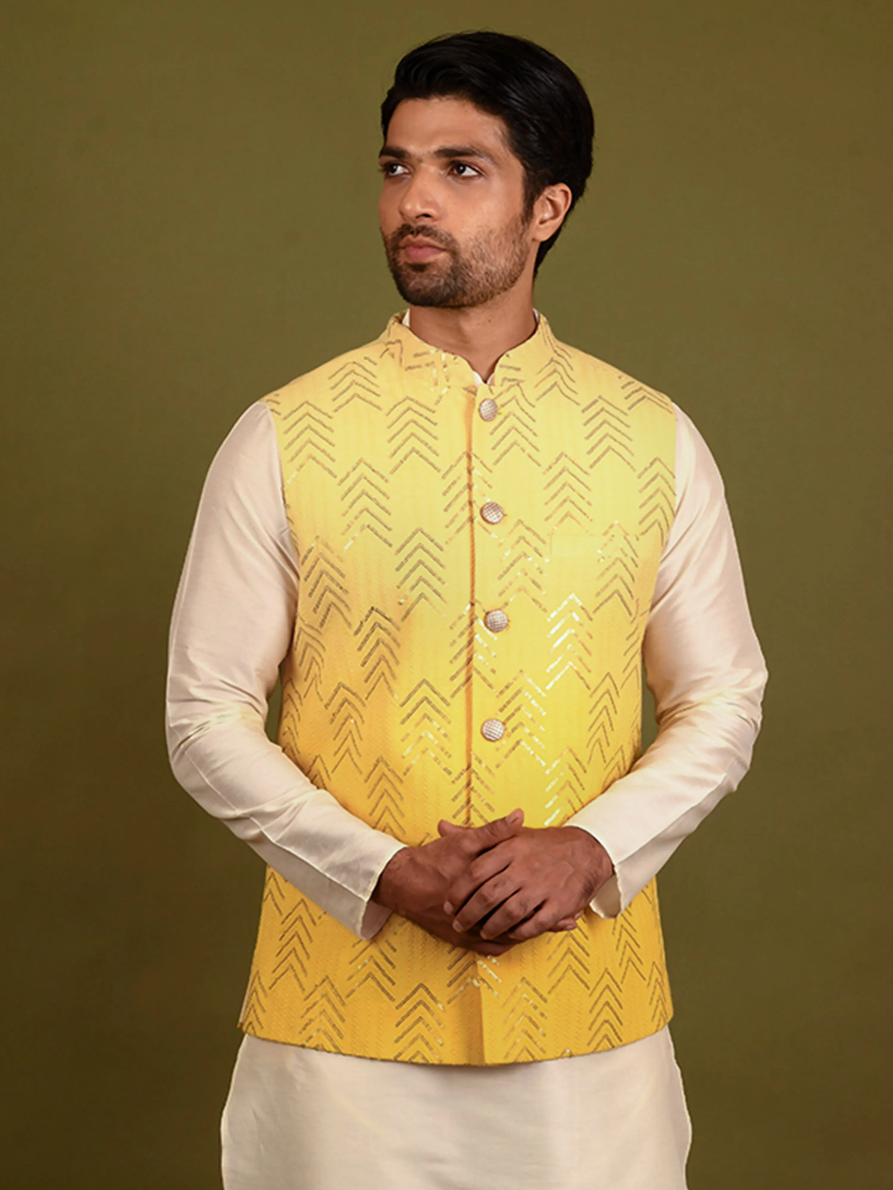 Men Yellow Only Nehru Jacket