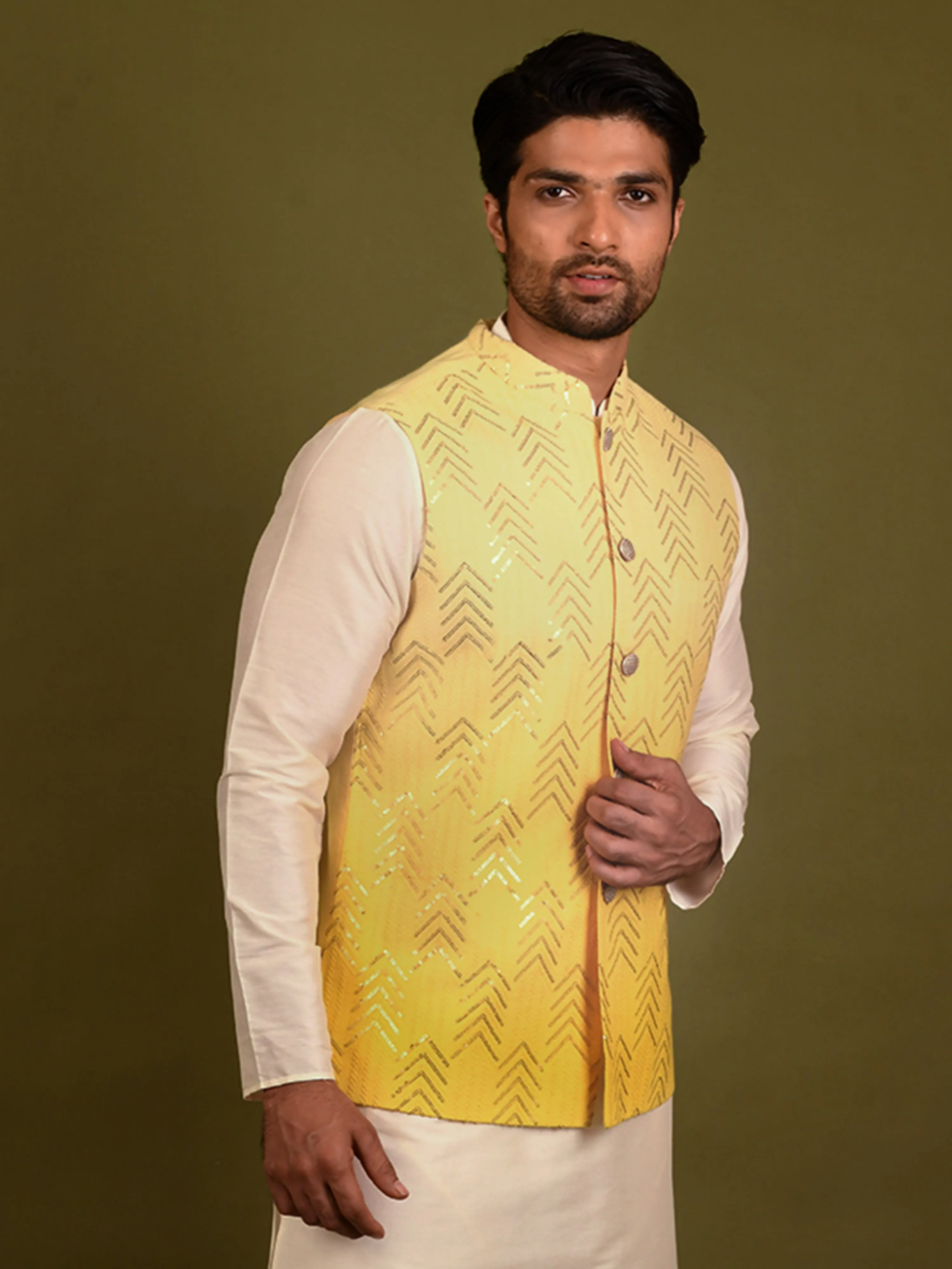 Men Yellow Only Nehru Jacket