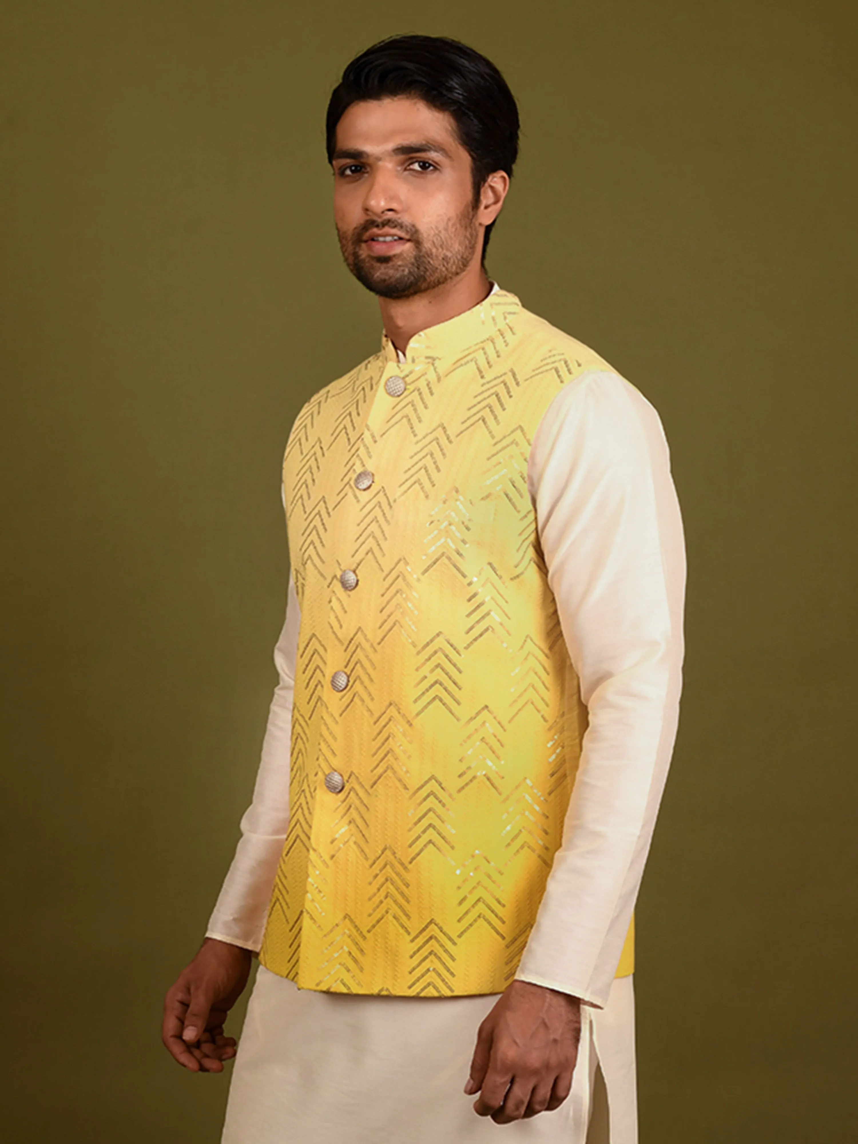 Men Yellow Only Nehru Jacket