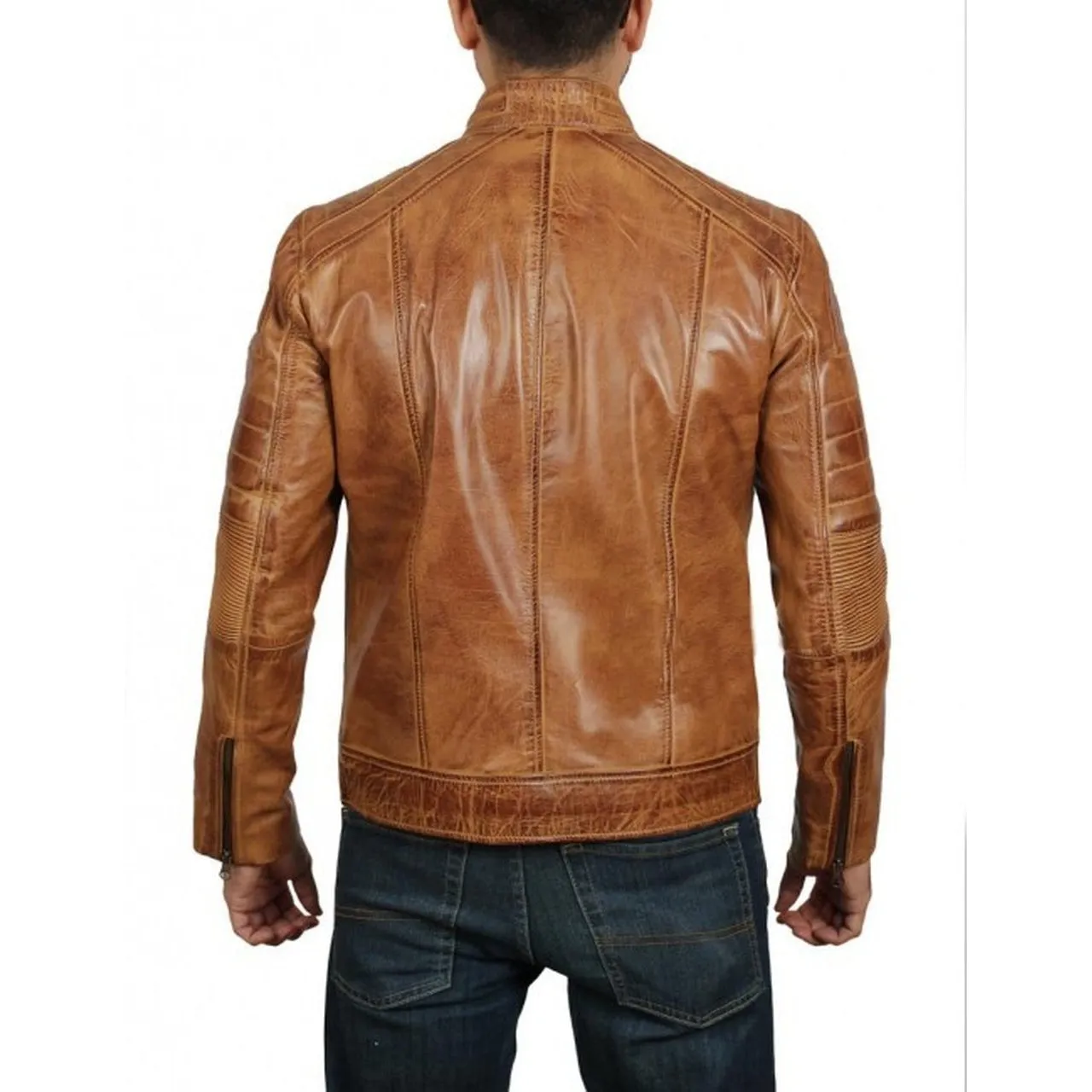 Men's Distressed Cafe Racer Brown Leather Jacket