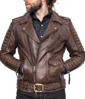 Men's Real Leather Cafe Racer Biker Jacket