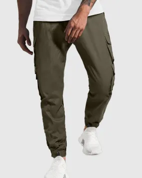 Men's Streetwear Multi-Pocket Drawstring Beam Feet Olive Green Cargo Pants