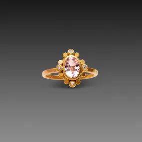 Morganite Ring with Diamond Trios