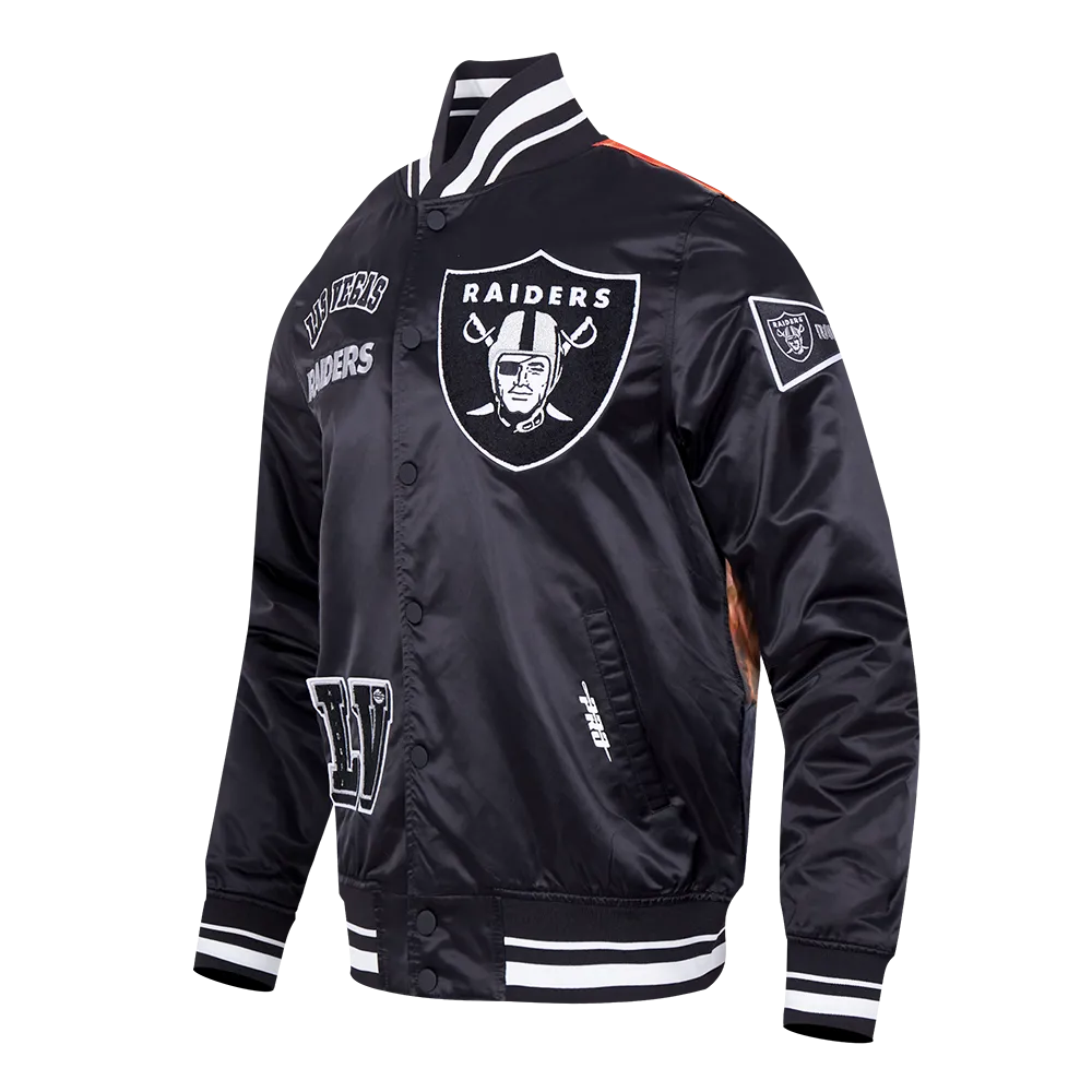 NFL LAS VEGAS RAIDERS SUBLIMATED MEN'S SATIN JACKET-ORANGE SKY (BLACK)