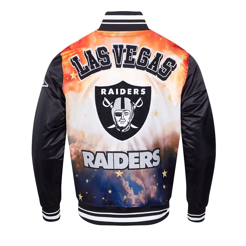 NFL LAS VEGAS RAIDERS SUBLIMATED MEN'S SATIN JACKET-ORANGE SKY (BLACK)