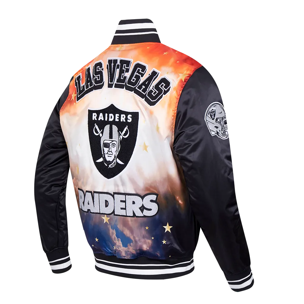 NFL LAS VEGAS RAIDERS SUBLIMATED MEN'S SATIN JACKET-ORANGE SKY (BLACK)