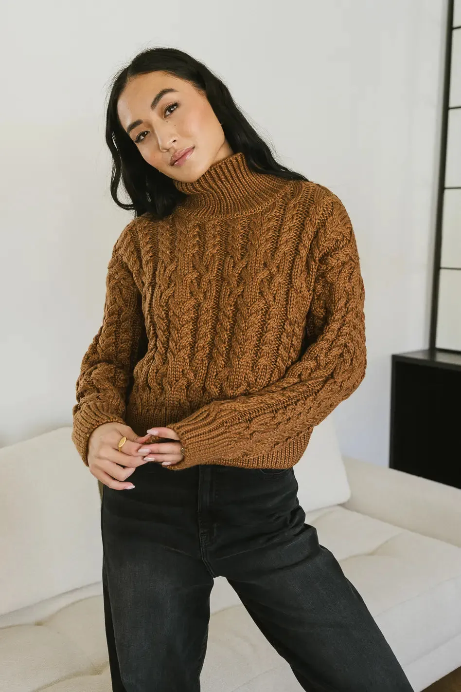 Noah Cable Knit Sweater in Brown