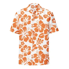 Orange and White Hawaiian Print Aloha Shirt