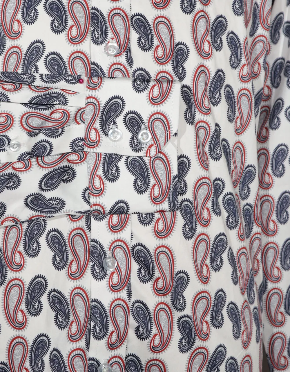 Paisley Shirt - 60s Style White, Red and Navy Blue Paisley Shirt