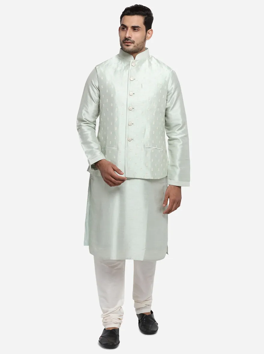 Pastel Green Kurta Set with Pastel Green Bandhgala Jacket  | Azania