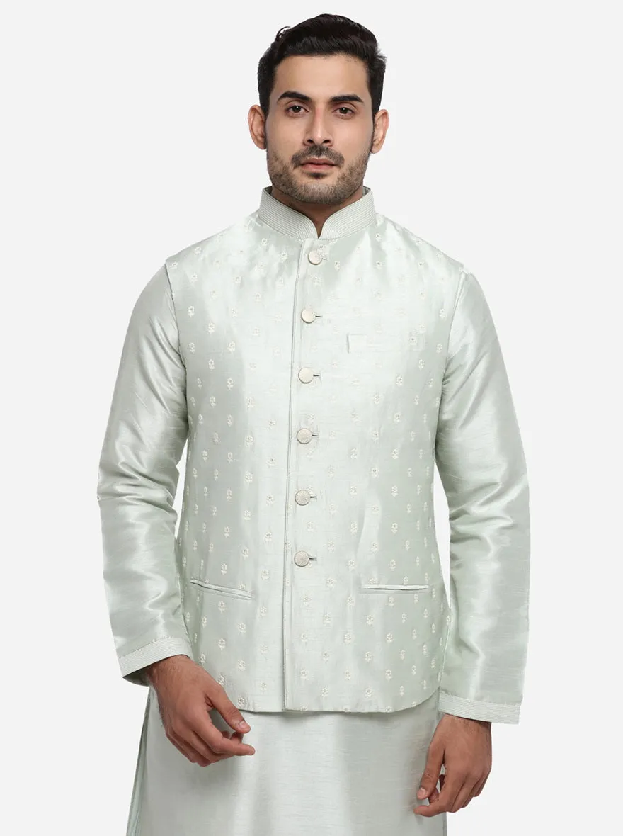 Pastel Green Kurta Set with Pastel Green Bandhgala Jacket  | Azania