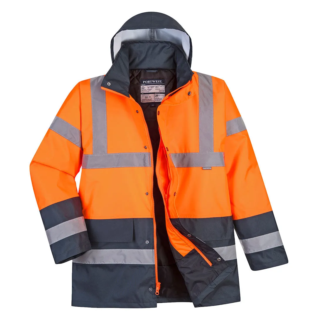 PORTWEST Hi-Vis Two-Tone Traffic Jacket Orange/Navy