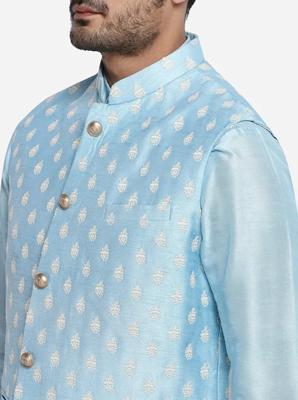 Powder Blue Kurta Set with Powder Blue Jacket | Siddhesh Chauhan