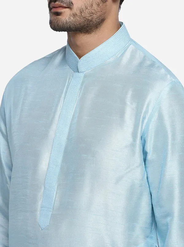 Powder Blue Kurta Set with Powder Blue Jacket | Siddhesh Chauhan