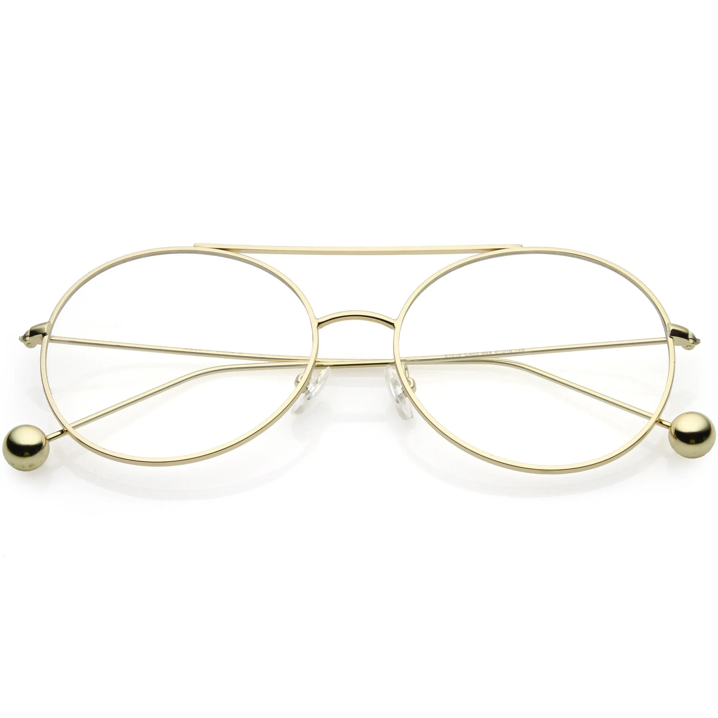 Premium Oversize Round Clear Flat Lens Metal Aviator Glasses