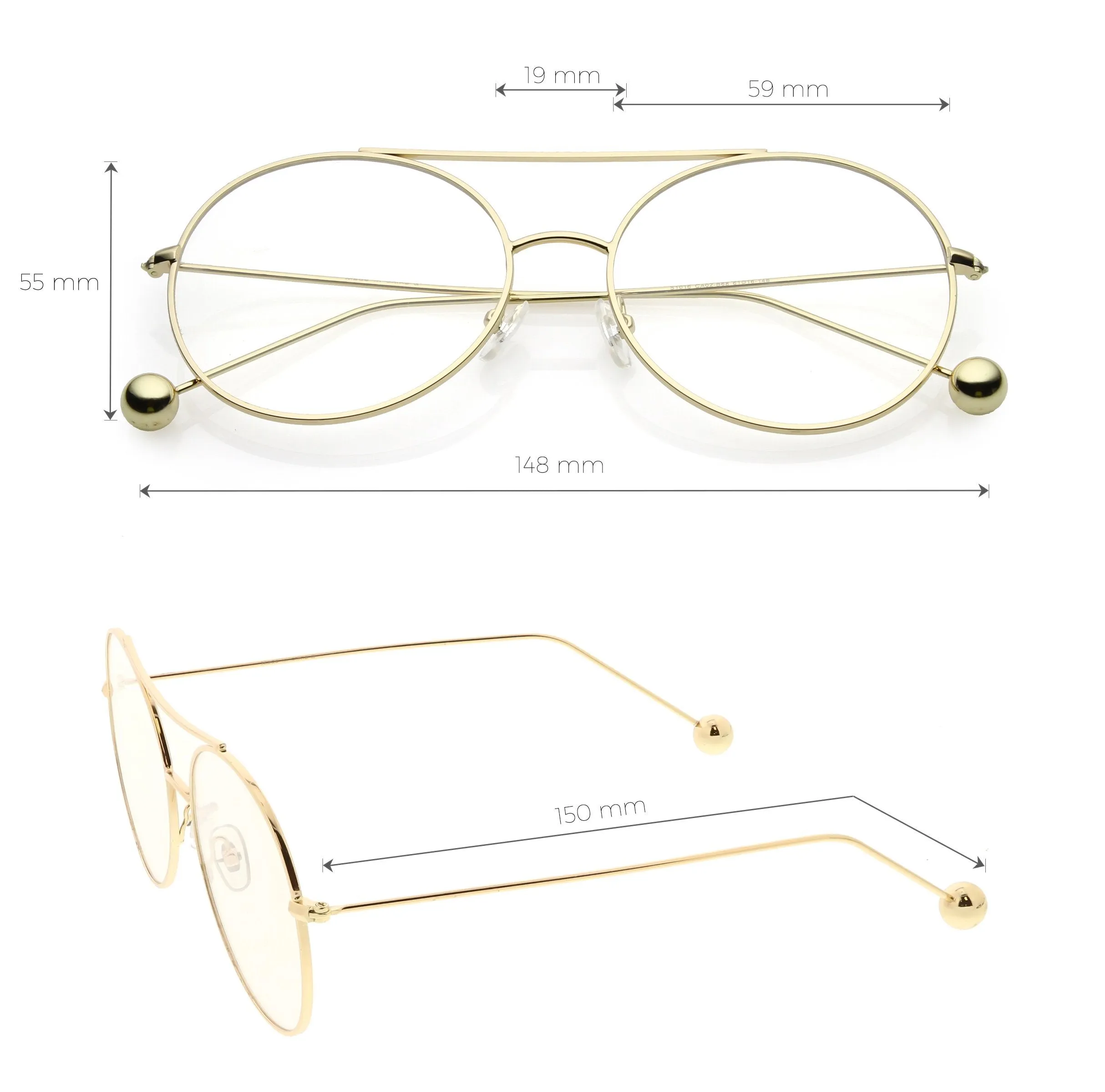 Premium Oversize Round Clear Flat Lens Metal Aviator Glasses