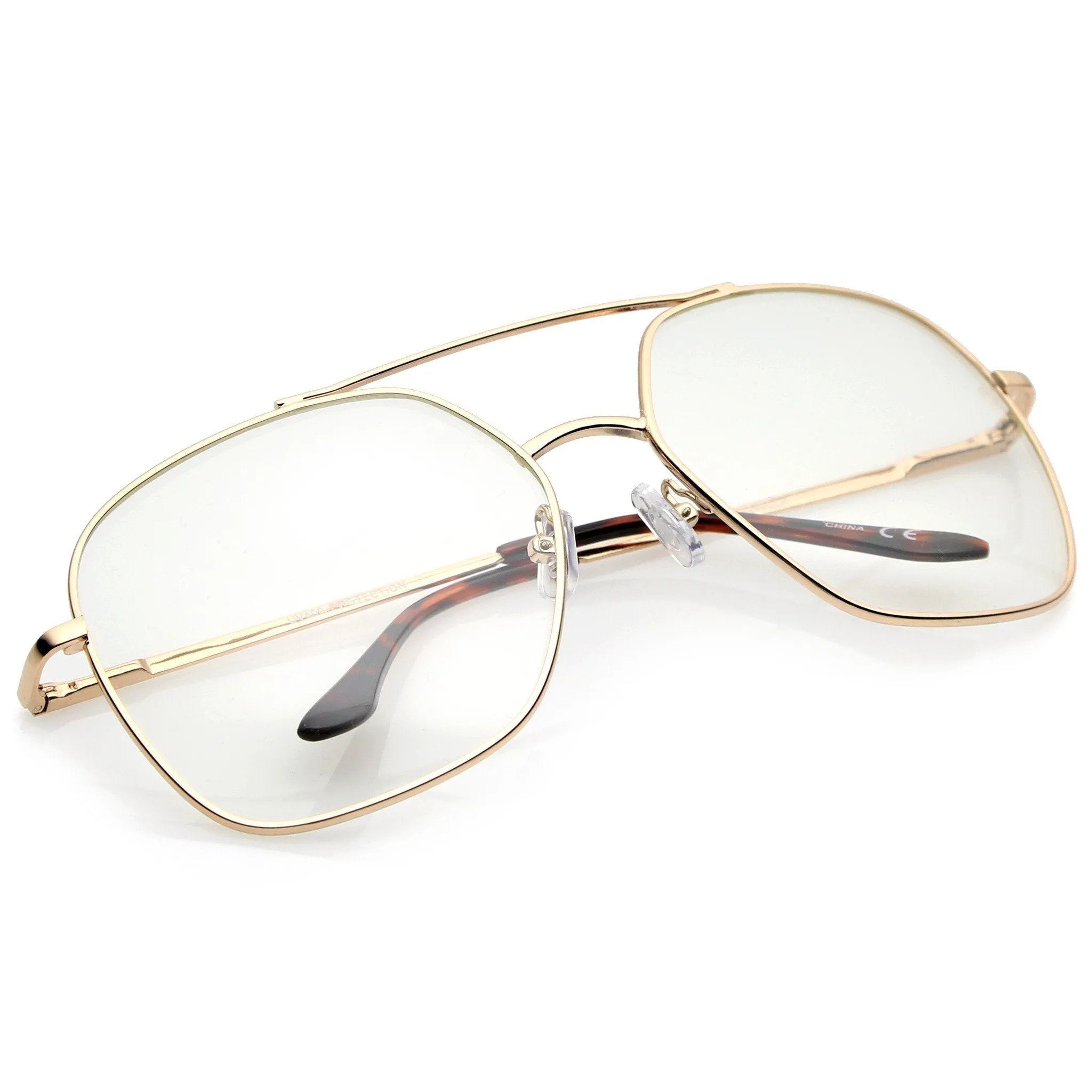 Retro Oversize Square Metal Clear Lens Aviator Glasses