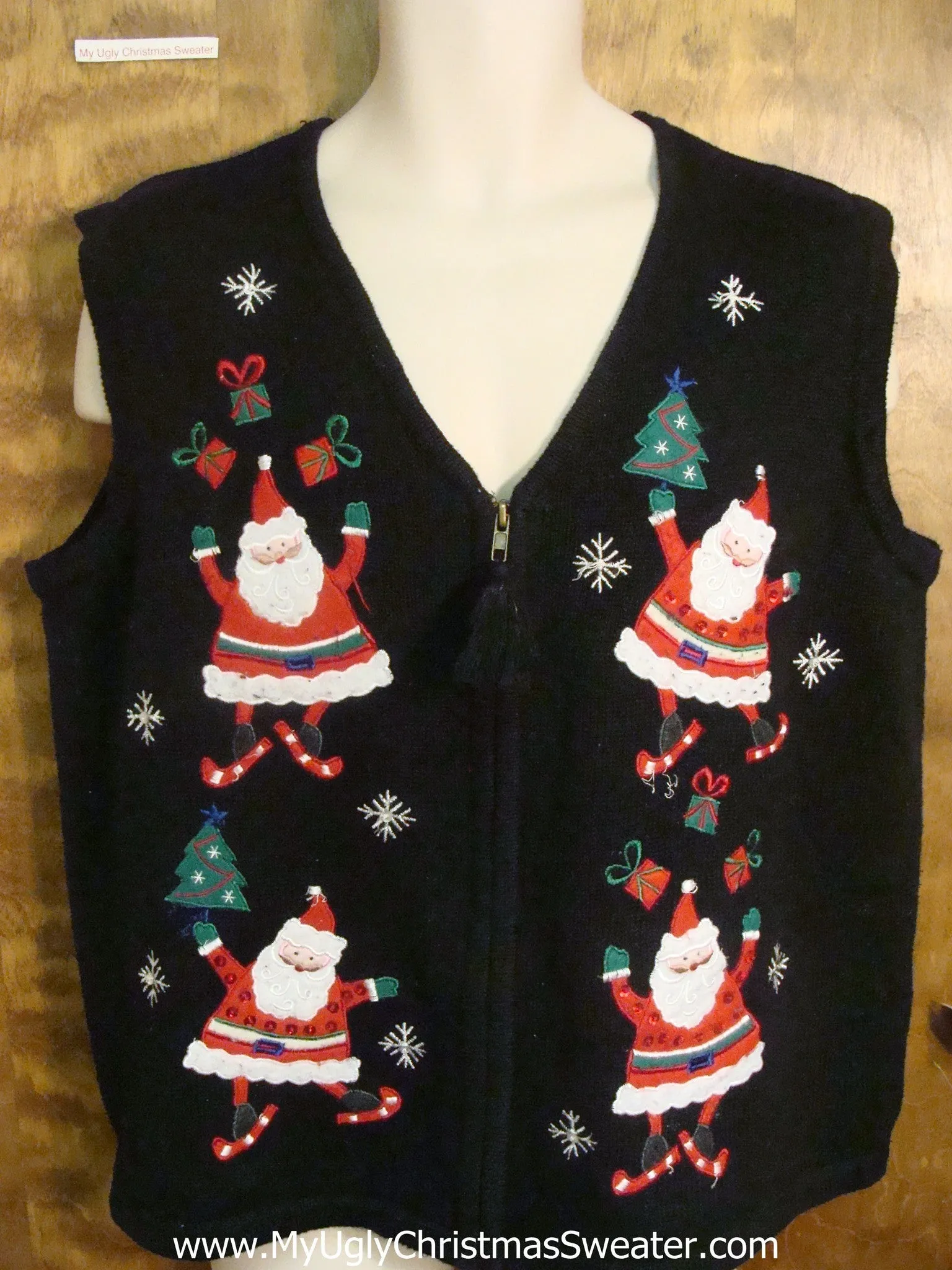 Skating Santas Funny Ugly Sweater Vest for a Christmas Party