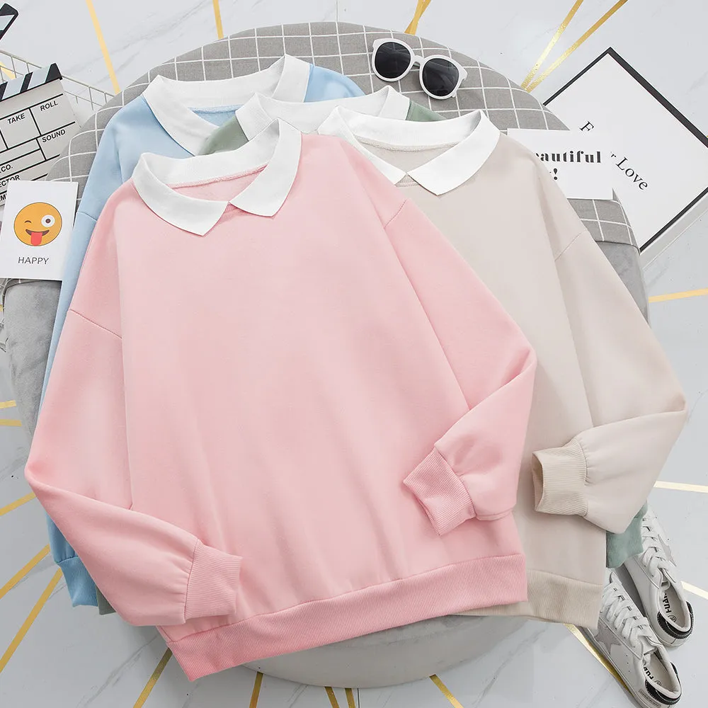 Solid Pastel Color Oversized Collared Pullover Sweater