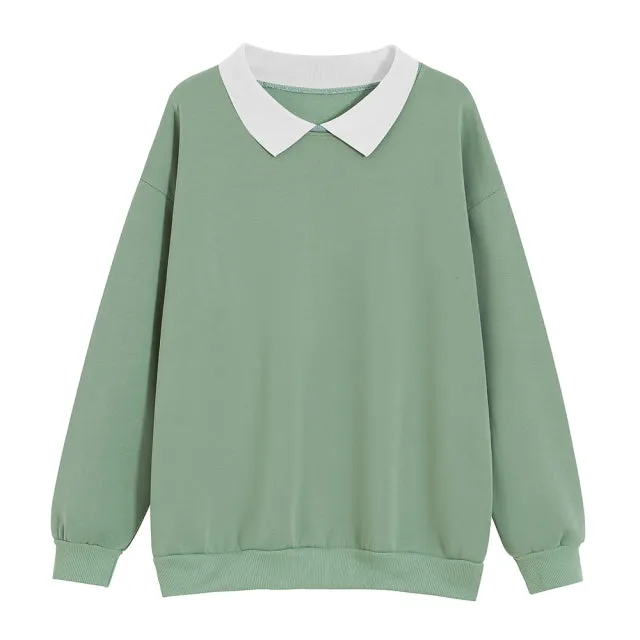 Solid Pastel Color Oversized Collared Pullover Sweater