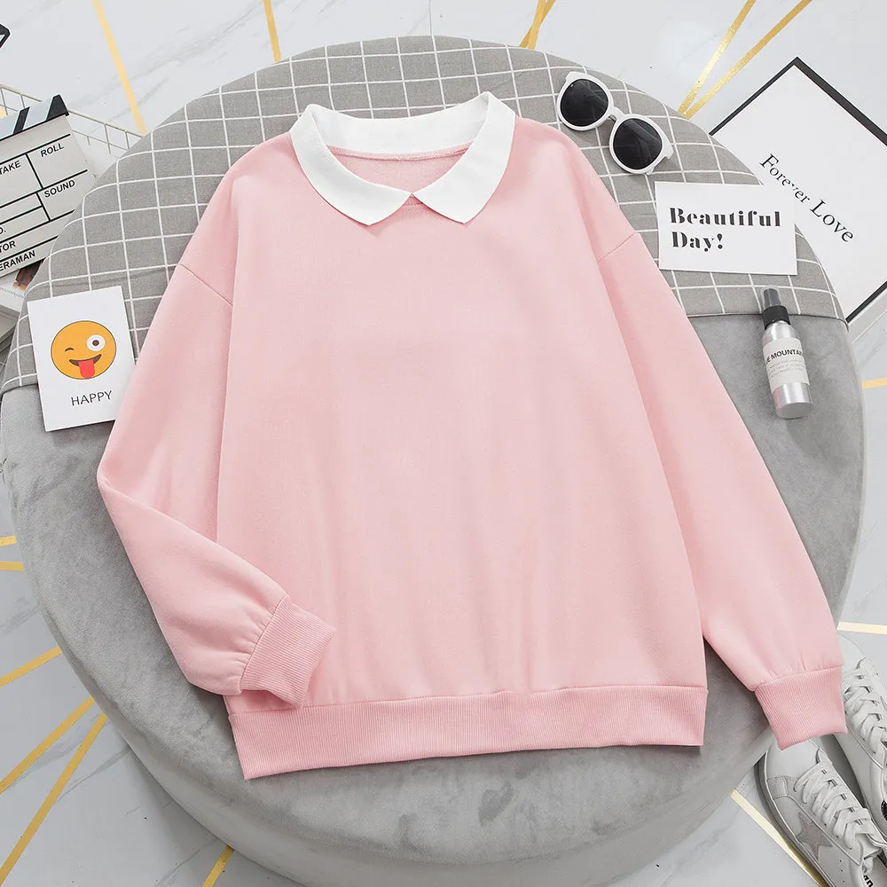 Solid Pastel Color Oversized Collared Pullover Sweater