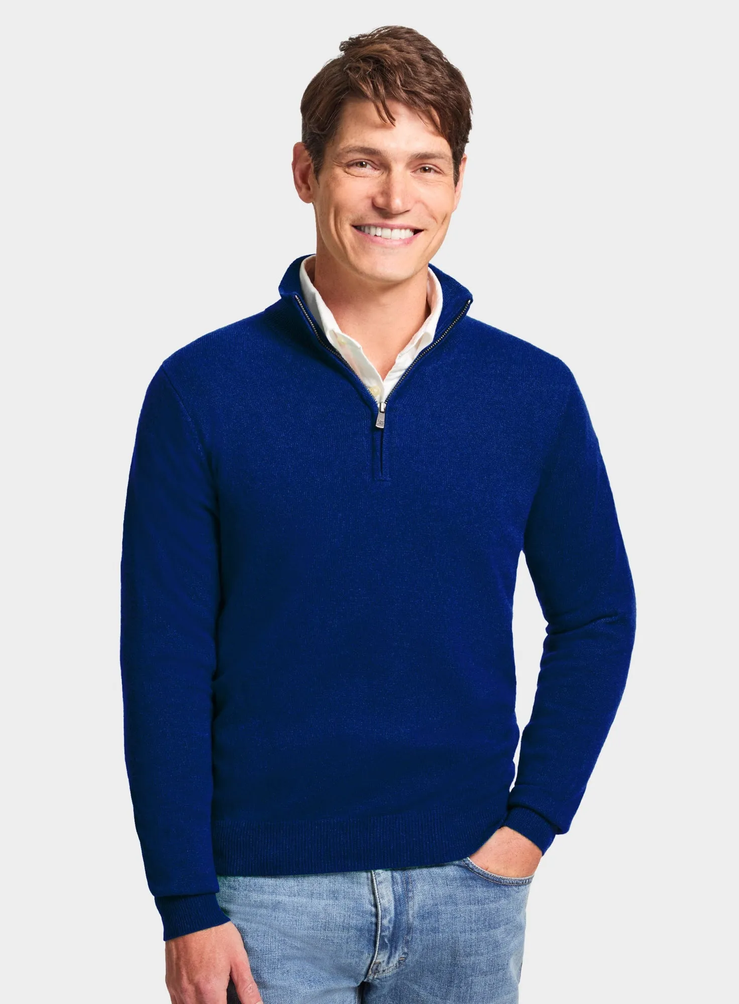 Sw76 Half-Zip Funnel Neck Ribbed Sweater - Blue