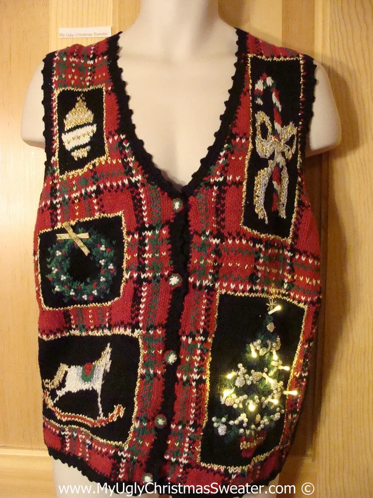 Tacky Ugly Christmas Sweater Vest with Lights  (g118)