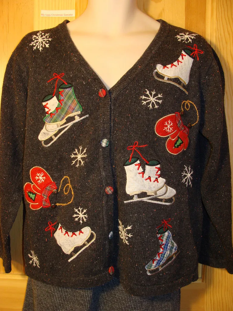 Tacky Ugly Christmas Sweater with 2sided Ice Skate Decorations (f465)