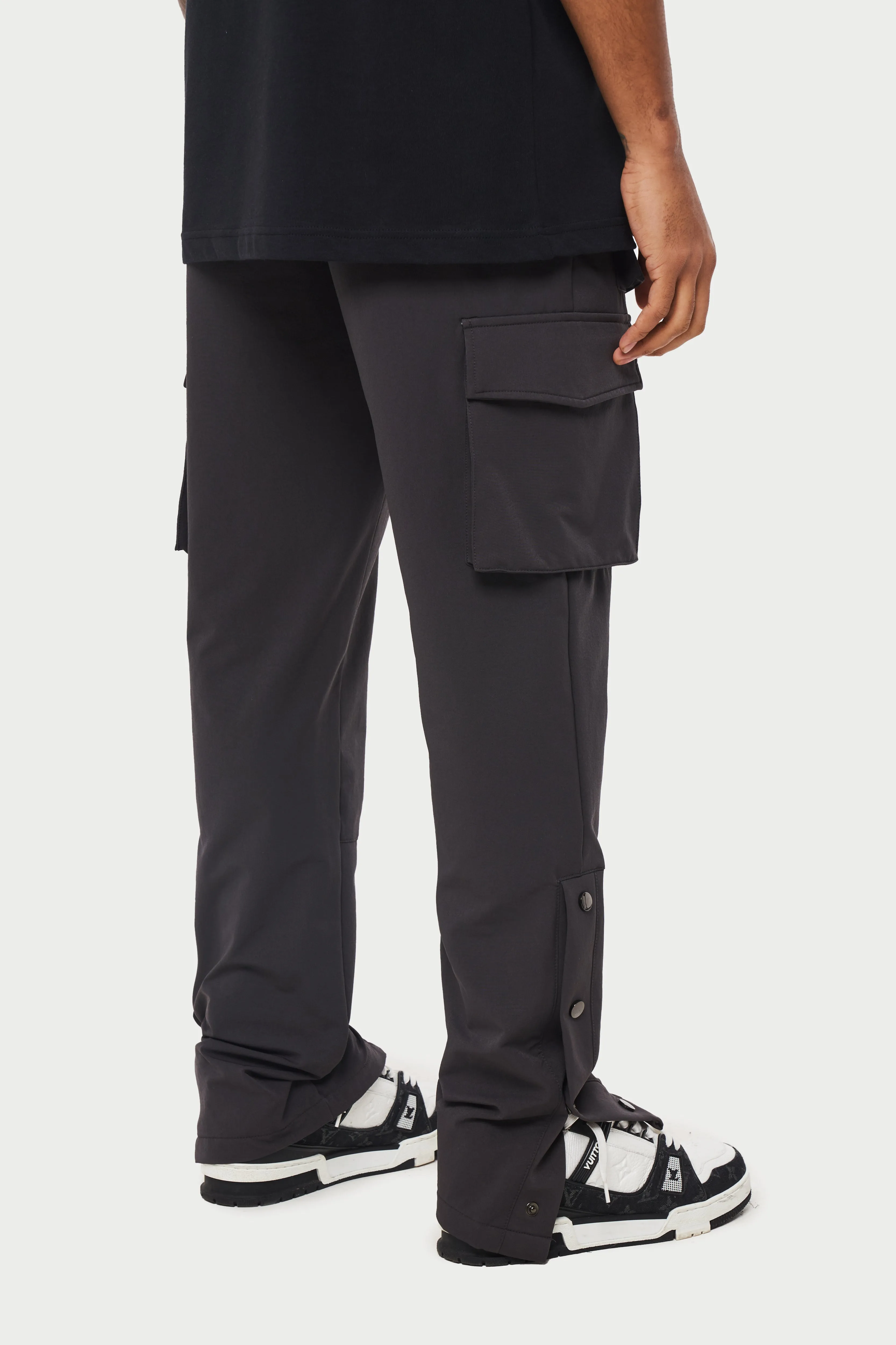 TECHNICAL STRETCH POPPER DETAIL CARGO PANTS - CHARCOAL