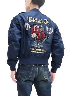 Tedman Lightweight Jacket Men's L-2 Flight Jacket Lucky Devil Custom Nylon Bomber Jacket TL2-190 Navy-Blue