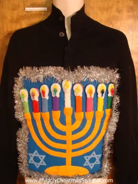 Tneck Tacky Hanukkah Sweater with Menorah