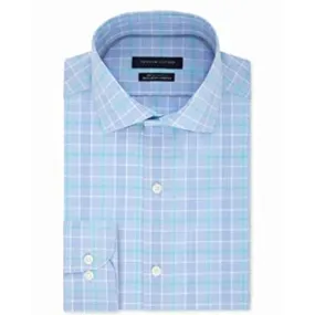 Tommy Hilfiger Mens Plaid Regular Fit Button-Down Dress Shirt Powder Blue