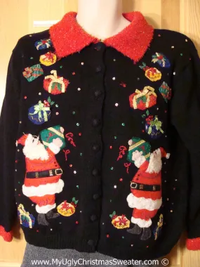 Ugly Christmas Sweater Party Santa Juggling Gifts Tacky Christmas Sweater (f1266)