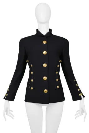 VERSACE  NAVY BLAZER JACKET WITH LACE BACK & GOLD BUTTONS SS 1992