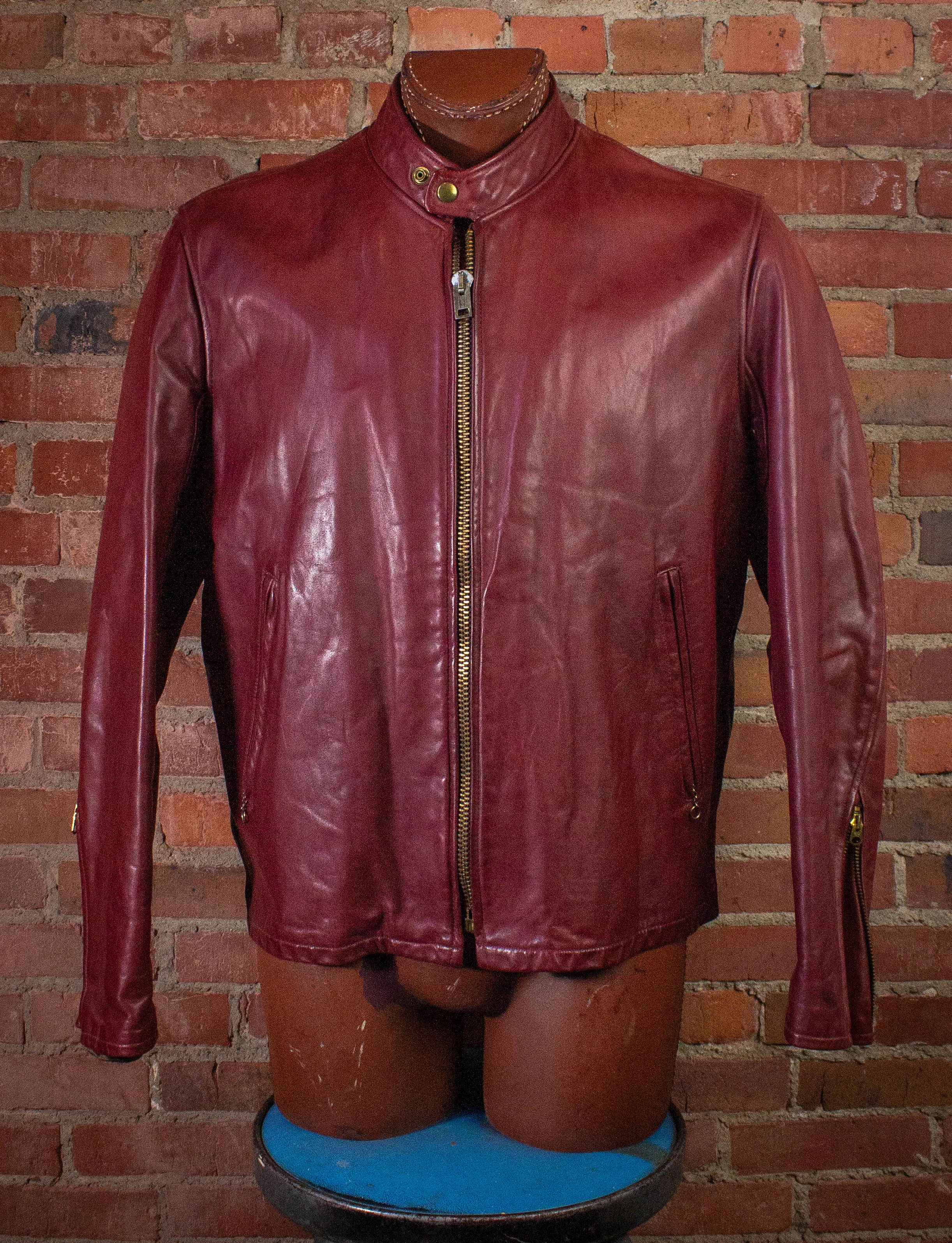 Vintage Rusty Red Cafe Racer Leather Jacket Large