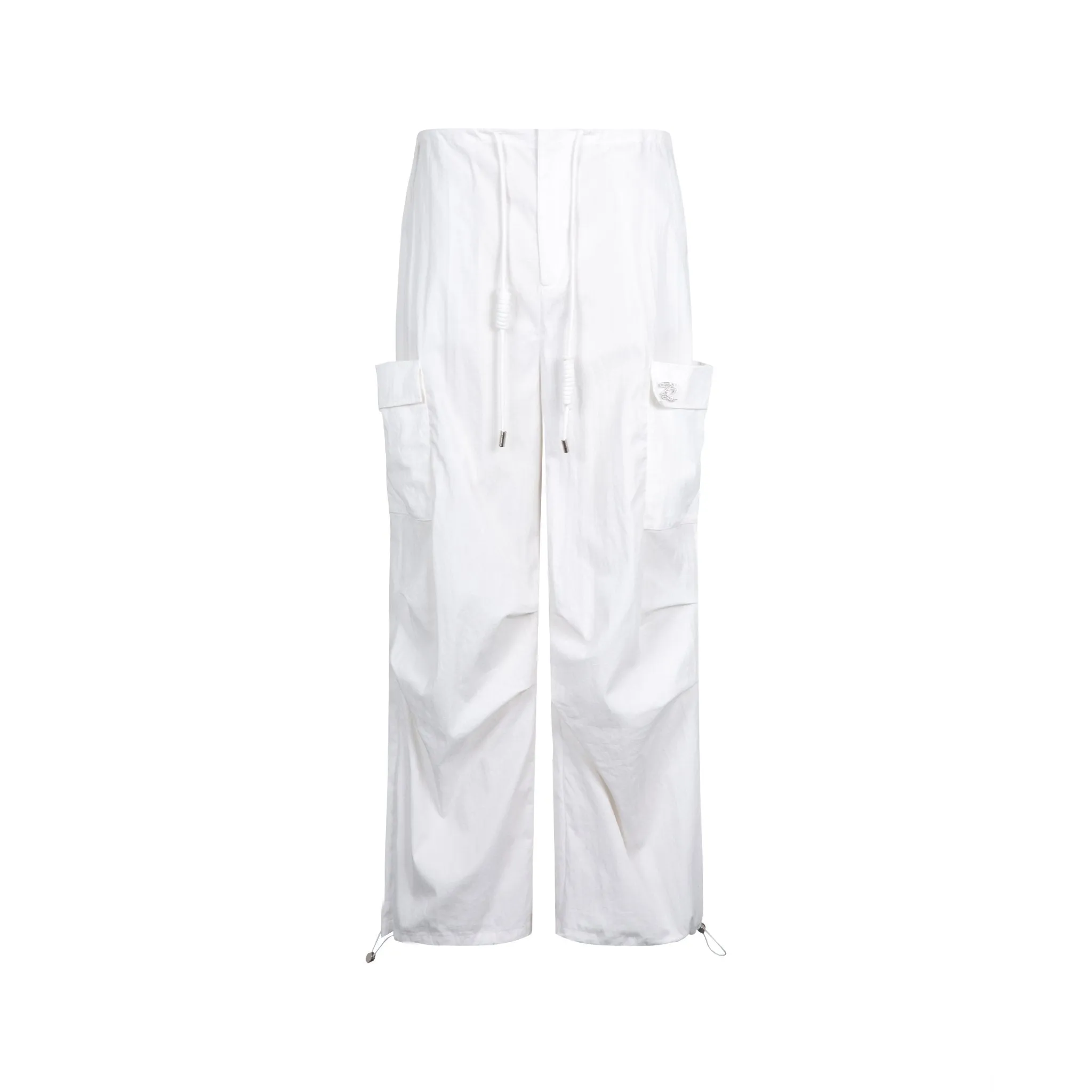 White Loose-Fitting Three-Dimensional Pockets Work Pants