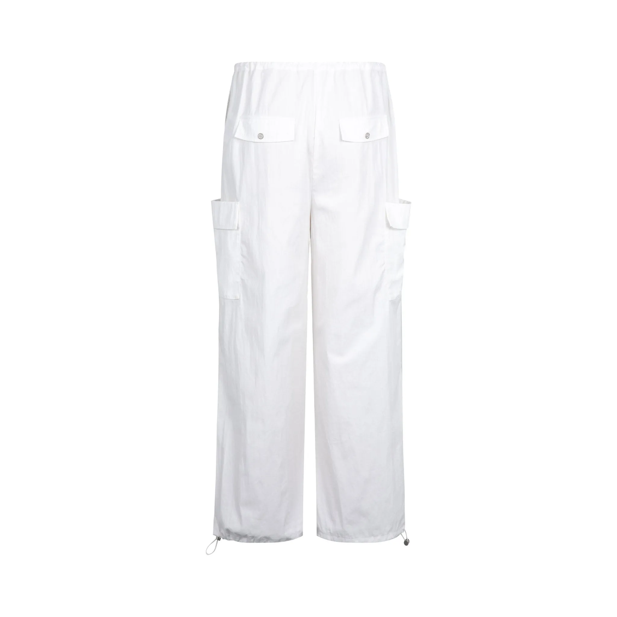 White Loose-Fitting Three-Dimensional Pockets Work Pants