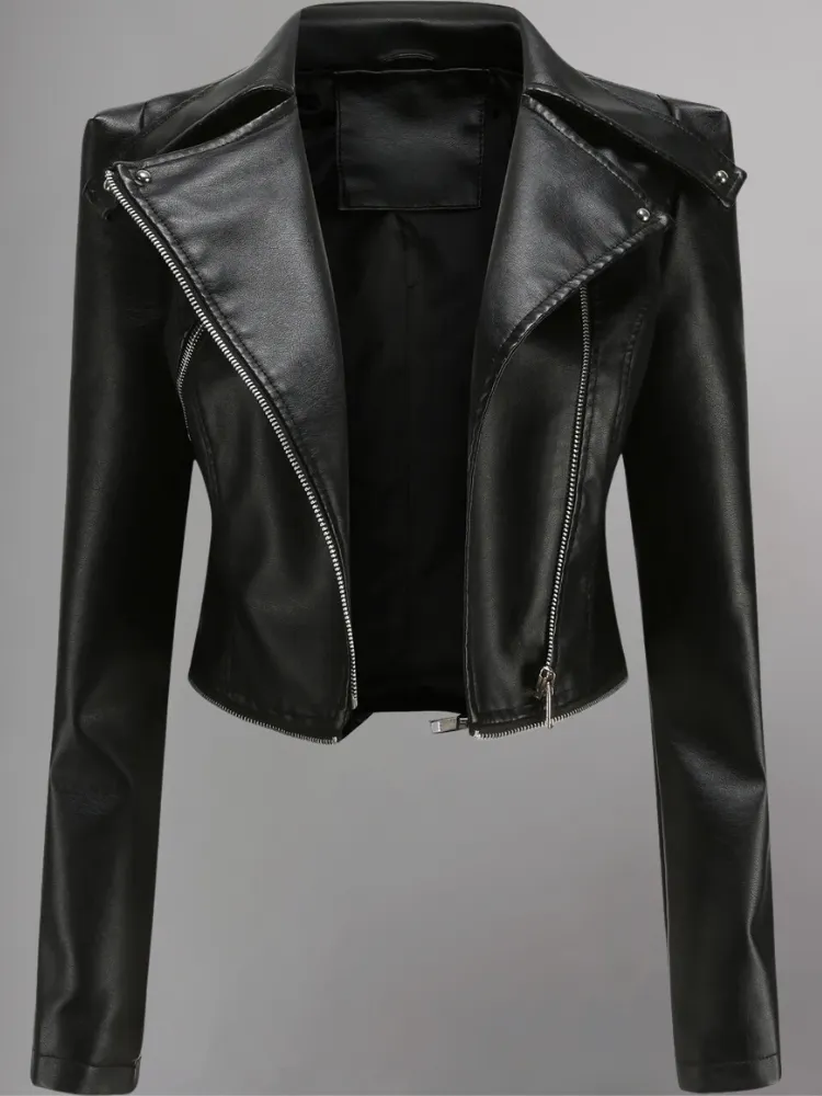 Women Black Motorcycle Leather Jacket