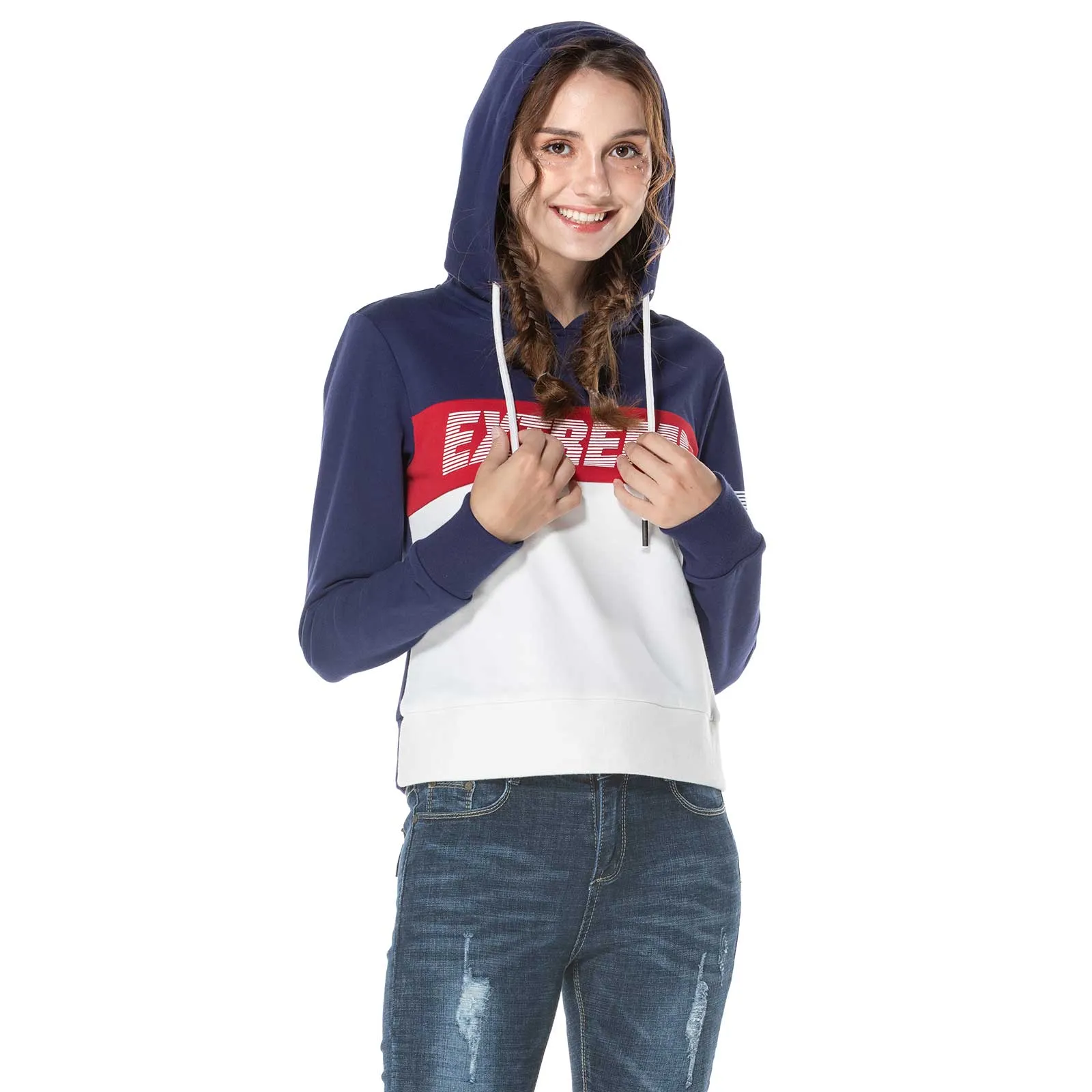 Womens Sports Hoodie Sweatshirt  S M L XL Navy/Red/White Blue/White/Red