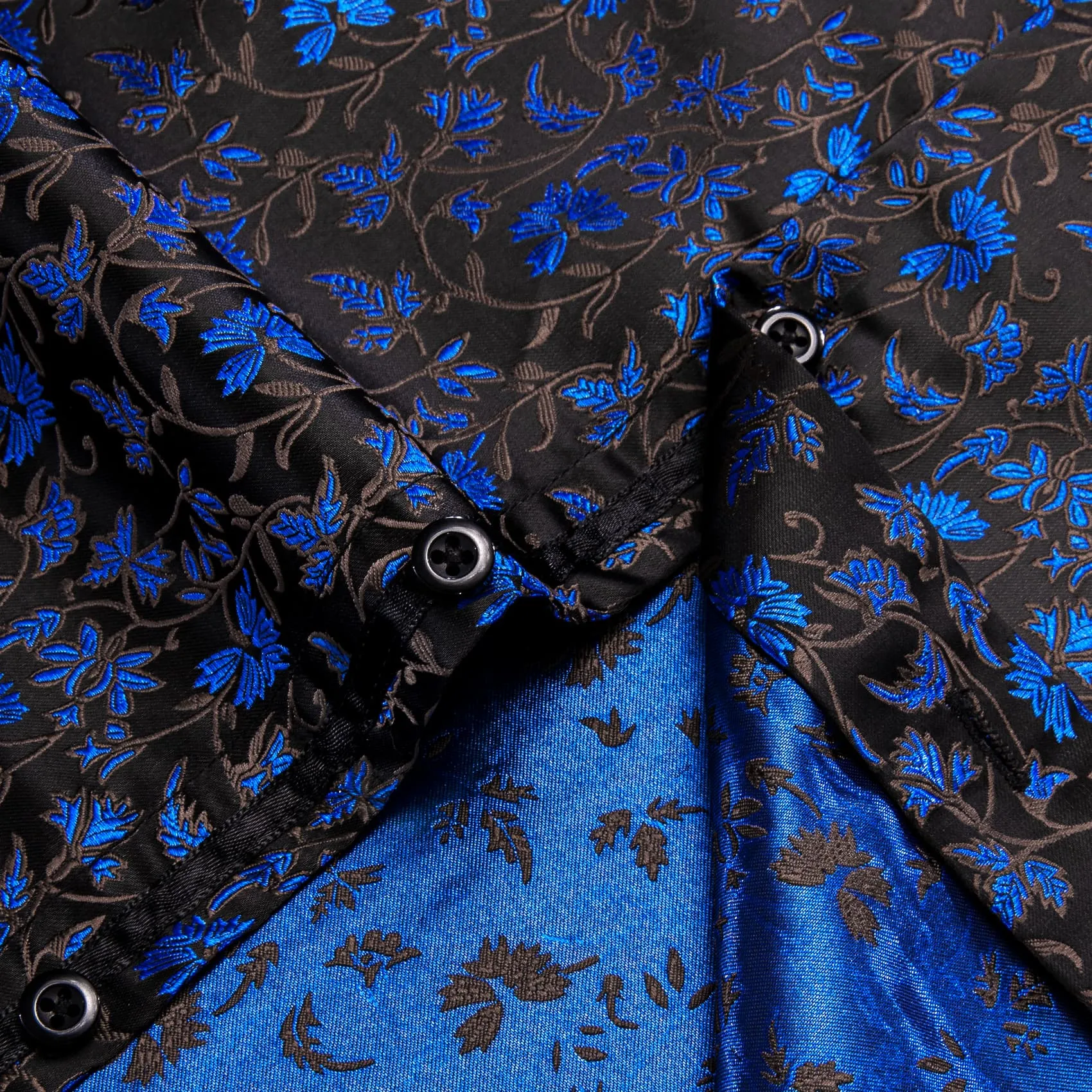 YourTies Black Mens Top Blue Floral Jacquard Long Sleeve Dinner Shirt